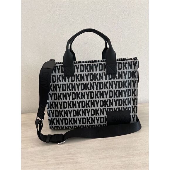DKNY Hadlee Medium LARGE Tote LOGO Crossbody BLACK GRAY White Handbag Purse - Picture 4 of 16